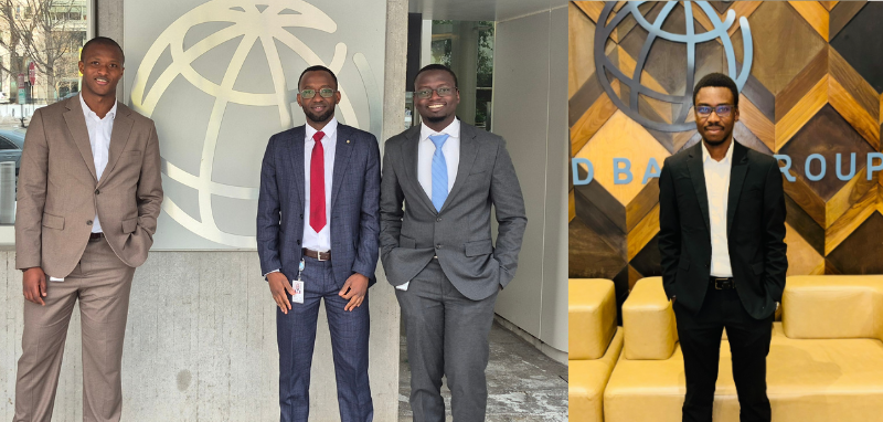Cheick Camara, Arouna Zorome et Habibou Ibrahim Khassoum au siège de la Banque mondiale à Washington. Rachid Pafadnam au bureau pays de la banque à Brazzaville